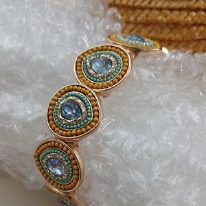 Gold and Turquoise Beaded  Strech Bracelet.